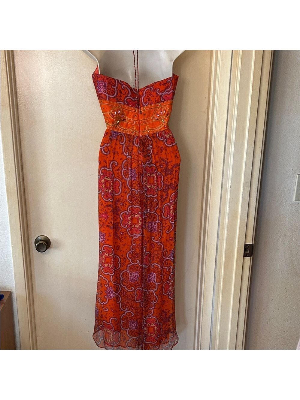 Laundry By Shelli Segal Silk Orange and Purple Maxi Dress size M - Picture 7 of 13